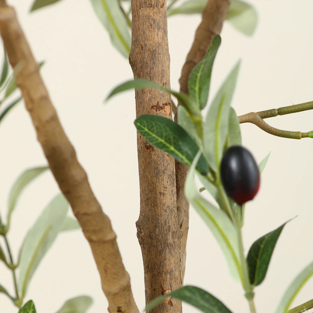 6 Ft Artificial Olive Plants with Realistic Leaves and Natural Trunk, Silk Fake Olive Tree in Black Plastic Pot, Faux Olive Tree for Office Home