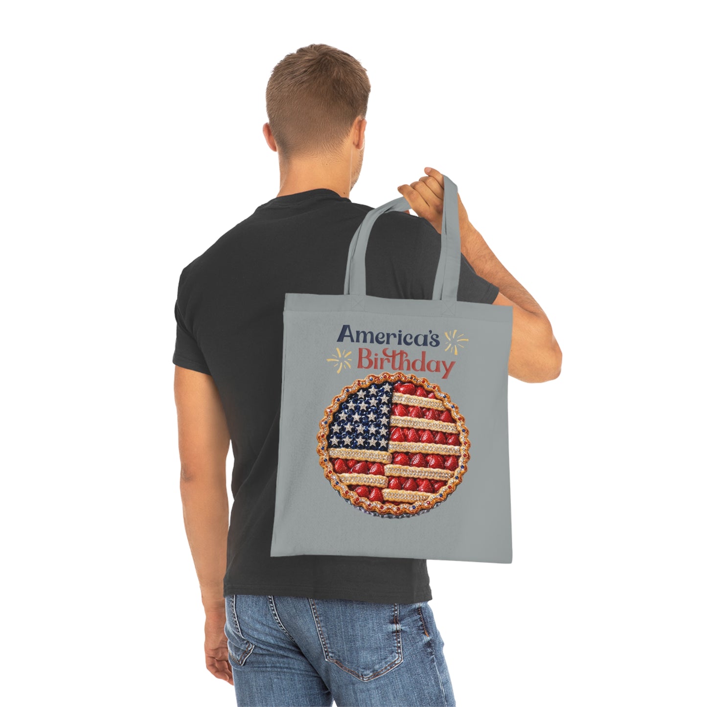 America's Birthday Pie Cotton Tote — 4th of July Patriotic Grocery & Beach Bag