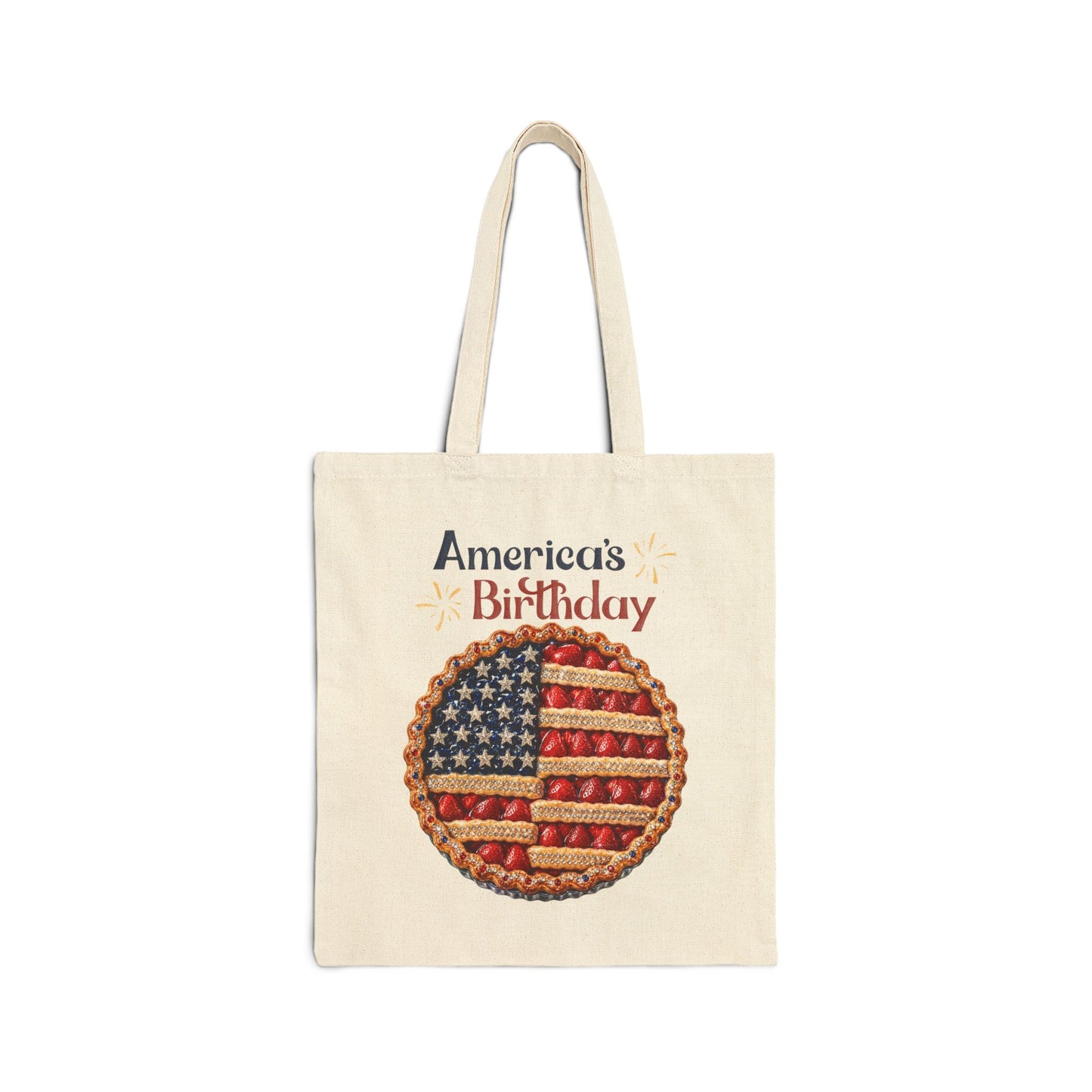 America's Birthday Patriotic Tote Bag | Fourth of July Canvas Tote | American Flag Pie Grocery Bag | Summer Market Tote