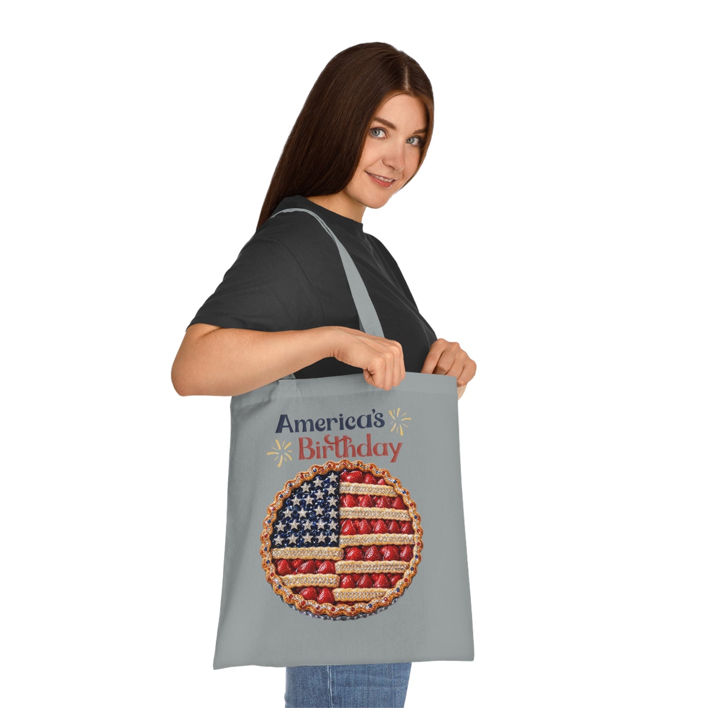 America's Birthday Pie Cotton Tote — 4th of July Patriotic Grocery & Beach Bag