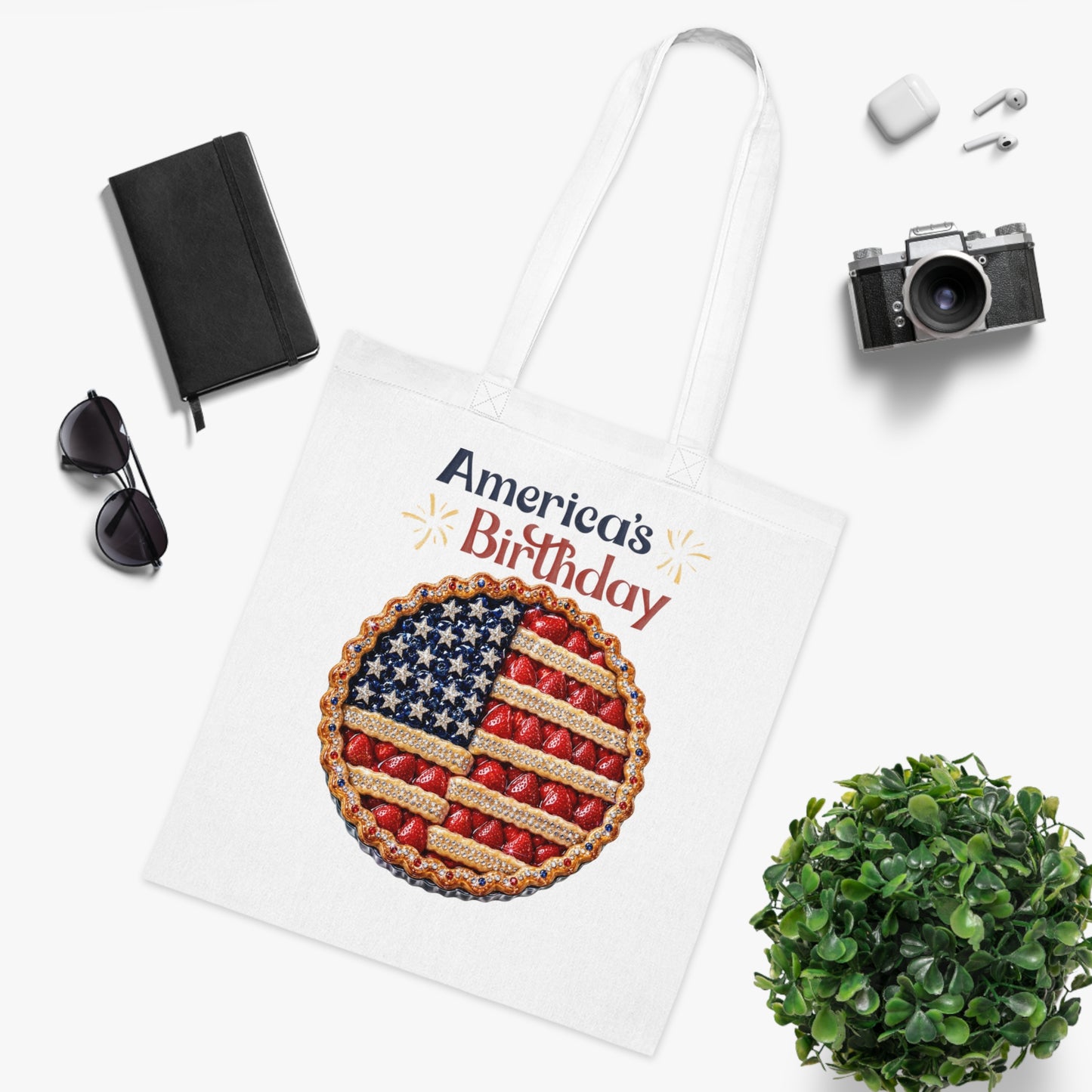 America's Birthday Pie Cotton Tote — 4th of July Patriotic Grocery & Beach Bag