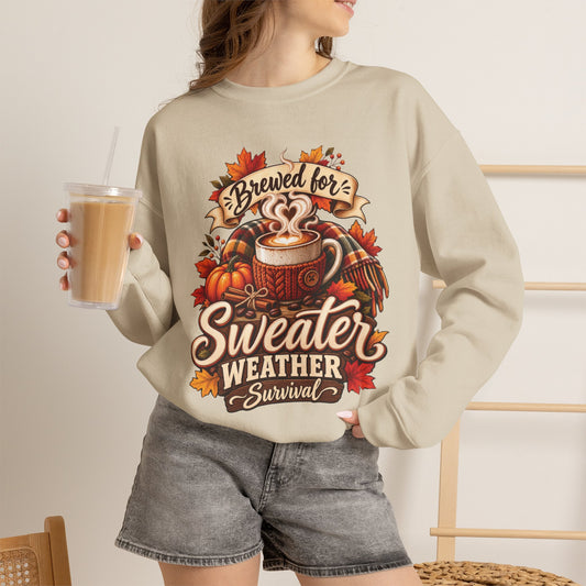 Brewed for Sweater Weather Survival Sweatshirt | Fall Coffee Crewneck