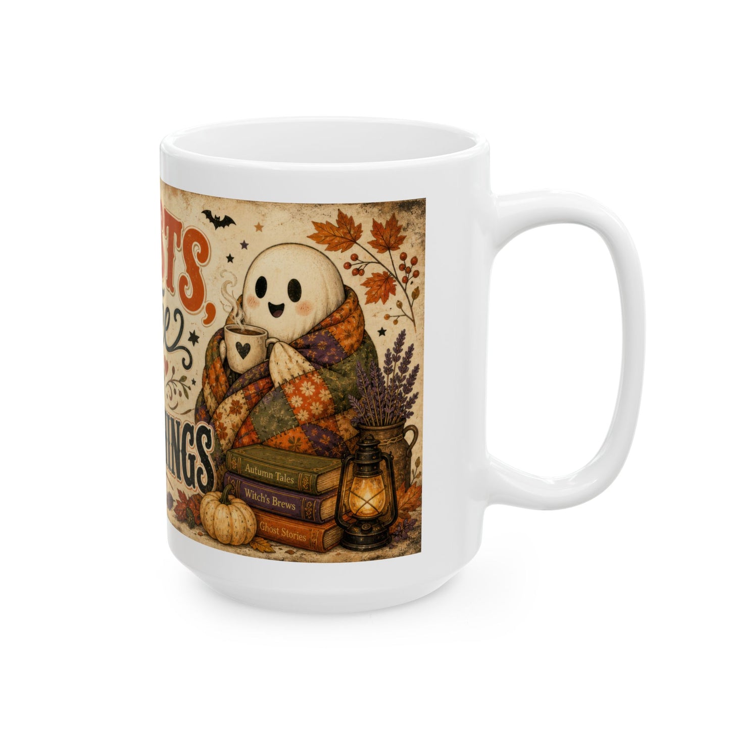 Ghosts, Coffee & Cozy Things Mug | Halloween Coffee Cup, 15 oz