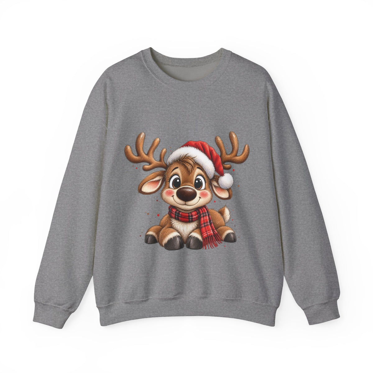 Cute Christmas Reindeer Sweatshirt | Santa Hat Holiday Crewneck