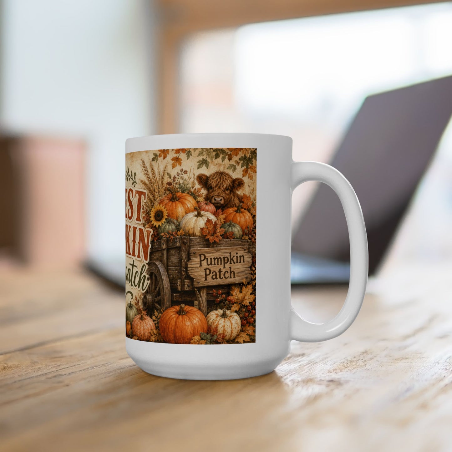 Cutest Pumpkin in the Patch Mug | Highland Cow Fall Coffee Cup, 15 oz