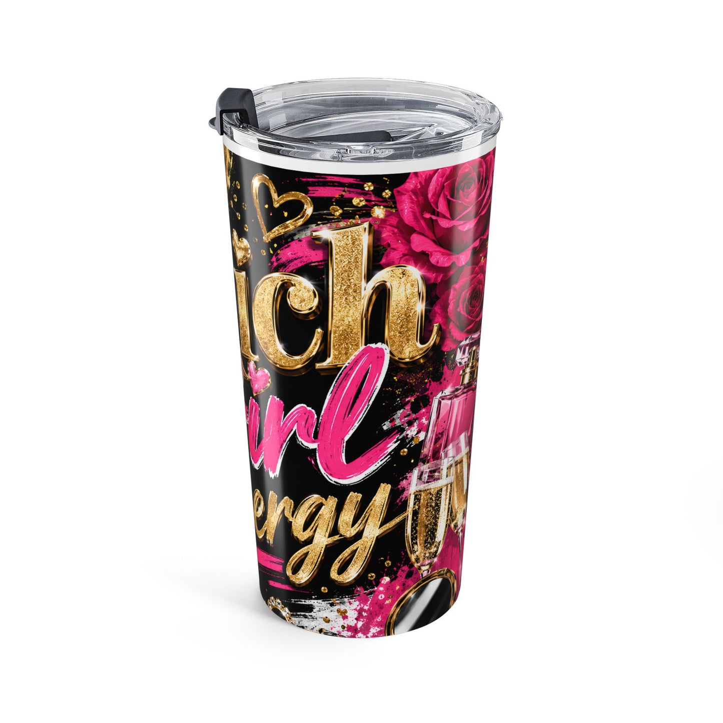 Rich Girl Energy 20oz Skinny Tumbler | Pink Glam Travel Mug | Luxury Boss Babe Cup | Stainless Steel Coffee Tumbler | Gift for Her