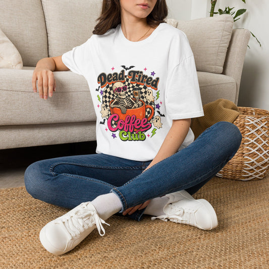 Dead Tired Coffee Club T-Shirt | Funny Skeleton Coffee Graphic Tee