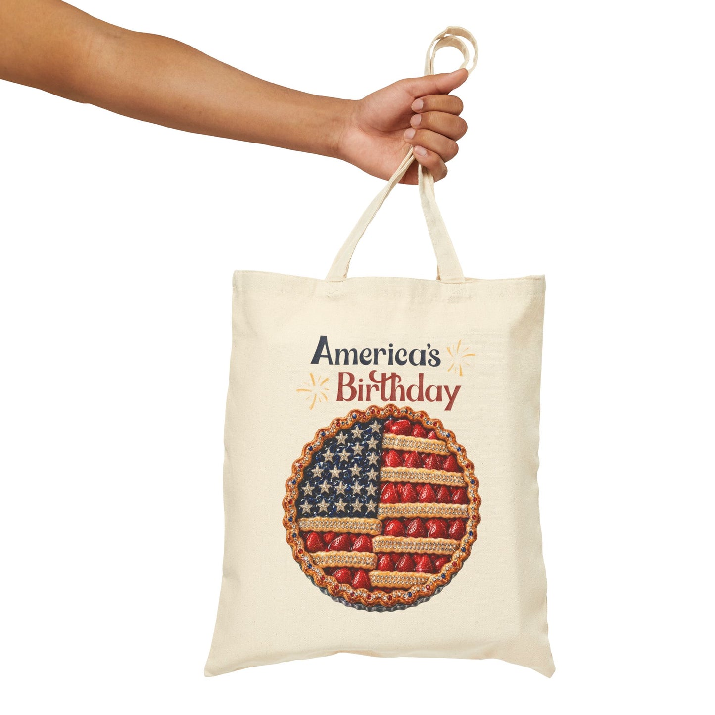 America's Birthday Patriotic Tote Bag | Fourth of July Canvas Tote | American Flag Pie Grocery Bag | Summer Market Tote