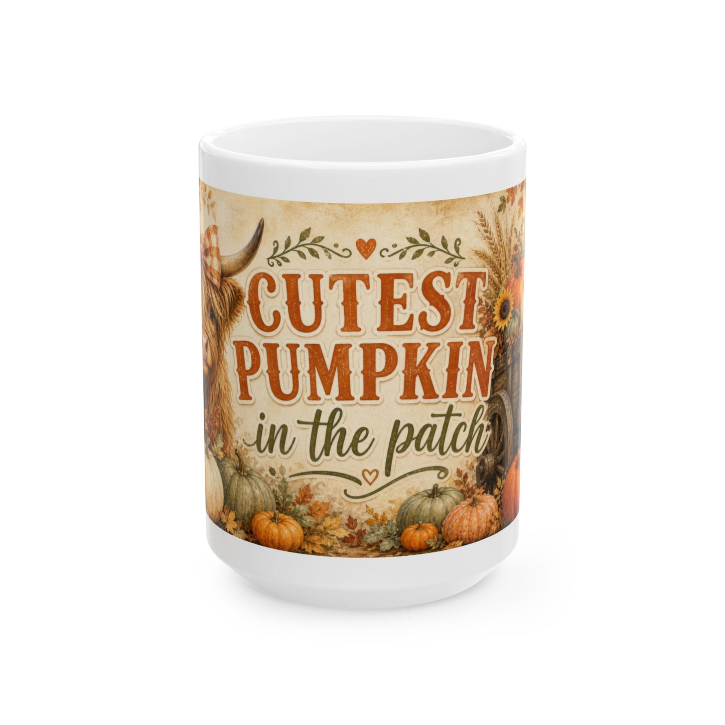 Cutest Pumpkin in the Patch Mug | Highland Cow Fall Coffee Cup, 15 oz