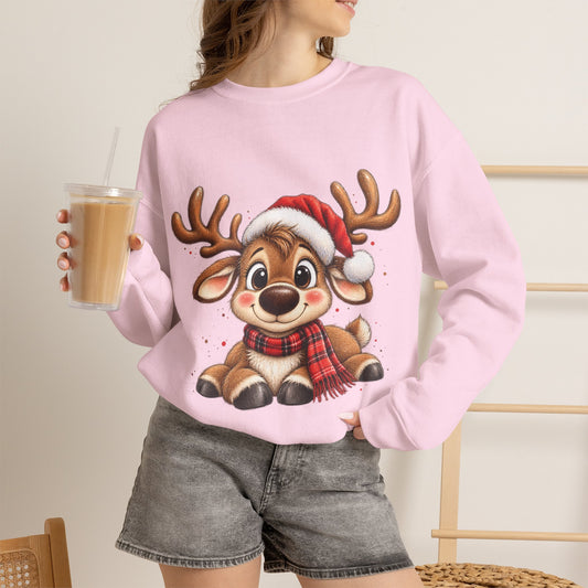 Cute Christmas Reindeer Sweatshirt | Santa Hat Holiday Crewneck