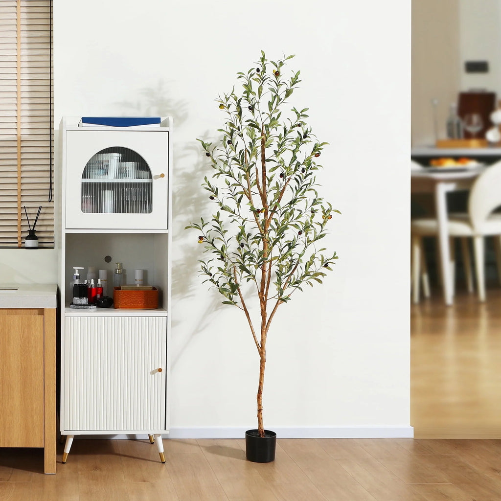 6 Ft Artificial Olive Plants with Realistic Leaves and Natural Trunk, Silk Fake Olive Tree in Black Plastic Pot, Faux Olive Tree for Office Home