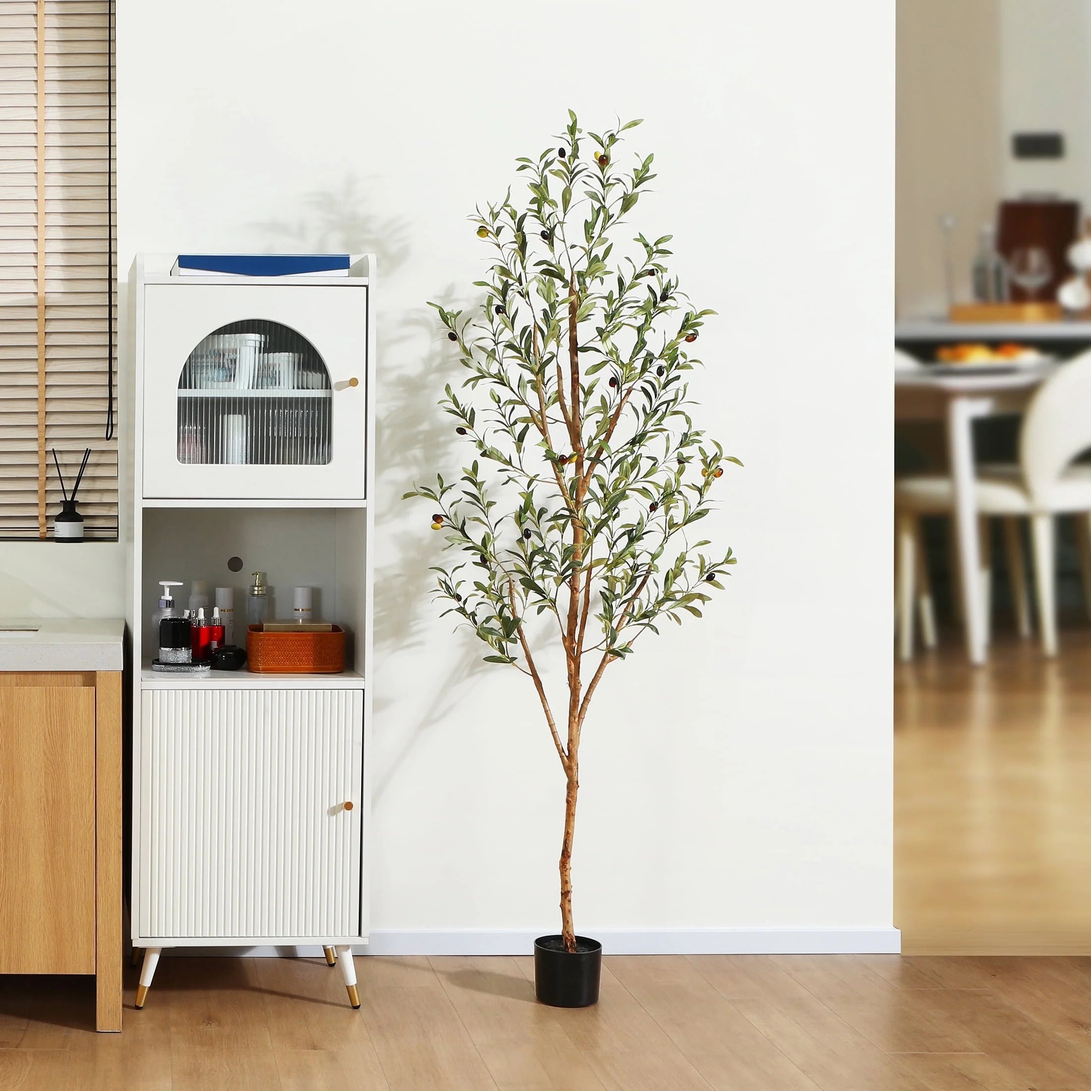 6 Ft Artificial Olive Plants with Realistic Leaves and Natural Trunk, Silk Fake Olive Tree in Black Plastic Pot, Faux Olive Tree for Office Home