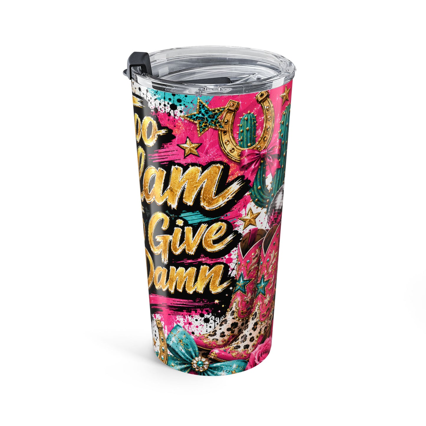20oz Glitter Floral Tumbler — "Too Glam To Give A Damn" Insulated Travel Cup