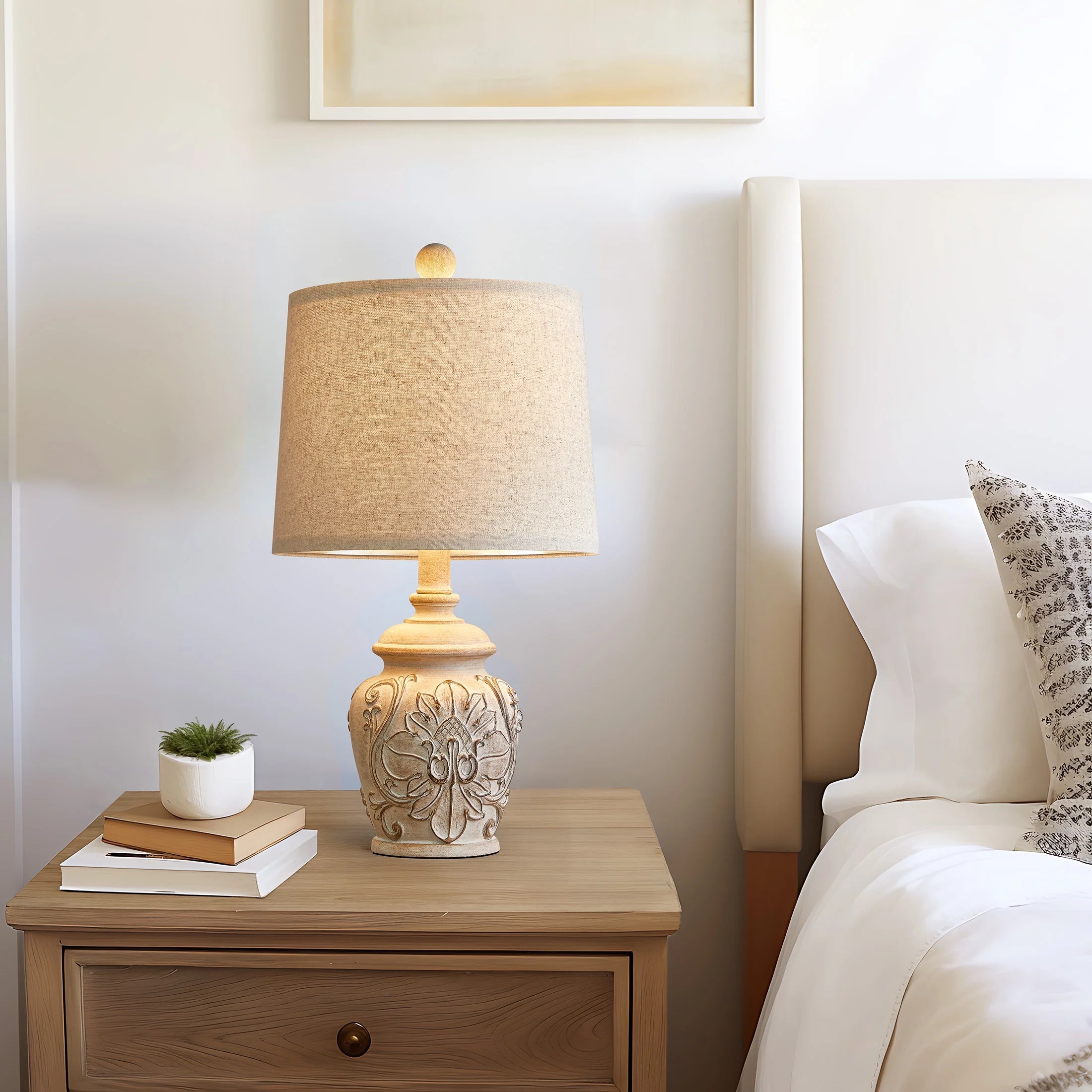 Rustic Retro Table Lamp Set of 2 for Bedroom Living Room 18.75" Farmhouse Nightstands Bedside Lamps Resin