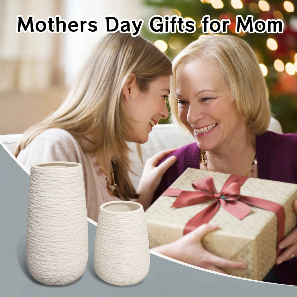 White Stoneware Ceramic Vase Set Decorative Vase Desktop Decoration Indoor Home Decor for Living Room Desktop Shelf Gift for Mom