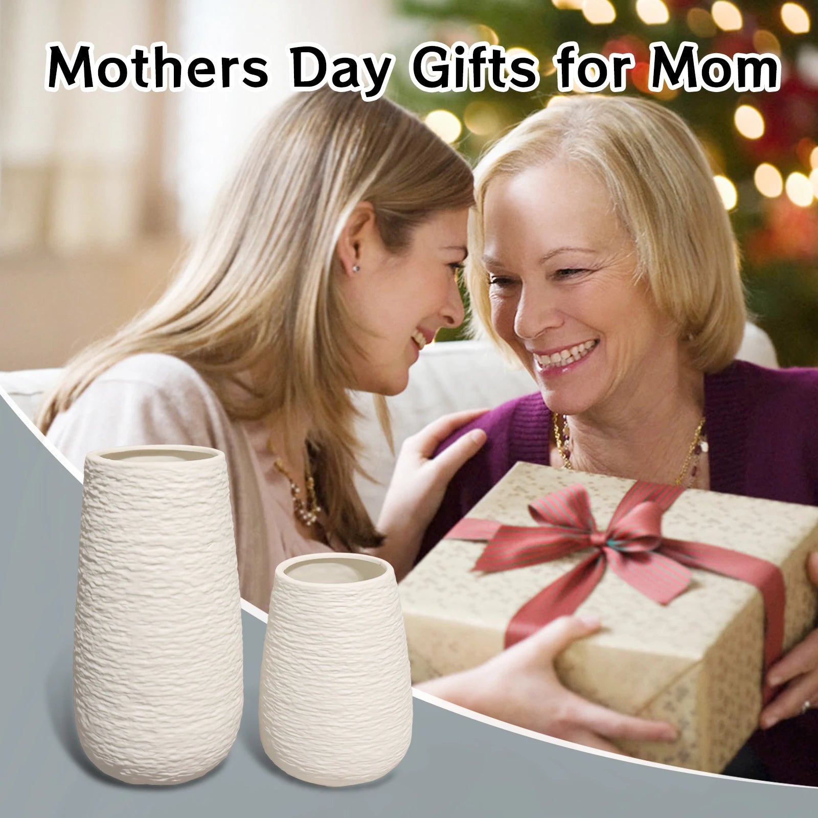 White Stoneware Ceramic Vase Set Decorative Vase Desktop Decoration Indoor Home Decor for Living Room Desktop Shelf Gift for Mom
