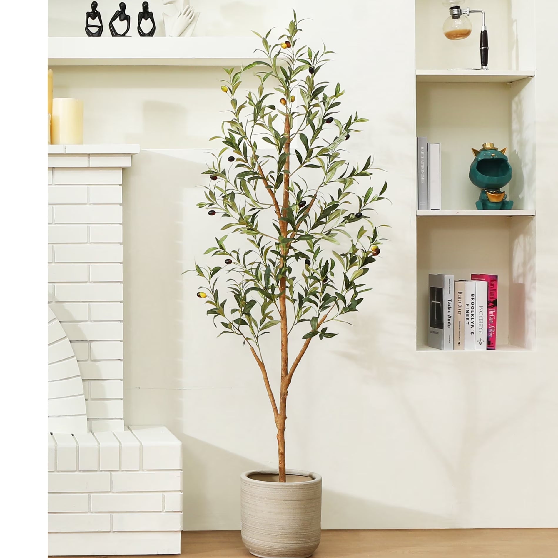 5 Ft Artificial Olive Plants with Realistic Leaves and Natural Trunk, Silk Fake Olive Tree in Black Plastic Pot, Faux Olive Tree for Office Home