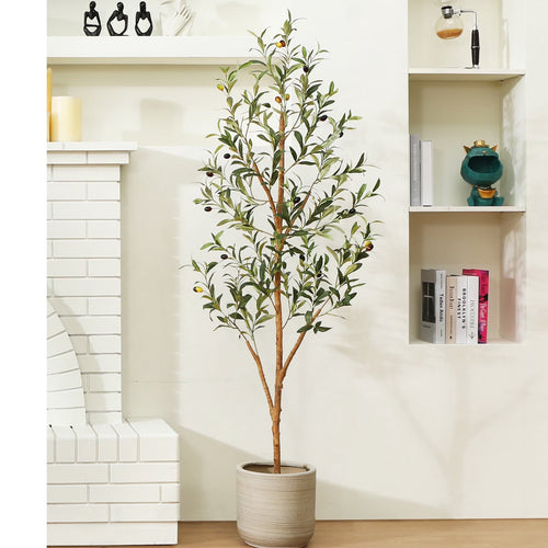 5 Ft Artificial Olive Plants with Realistic Leaves and Natural Trunk, Silk Fake Olive Tree in Black Plastic Pot, Faux Olive Tree for Office Home