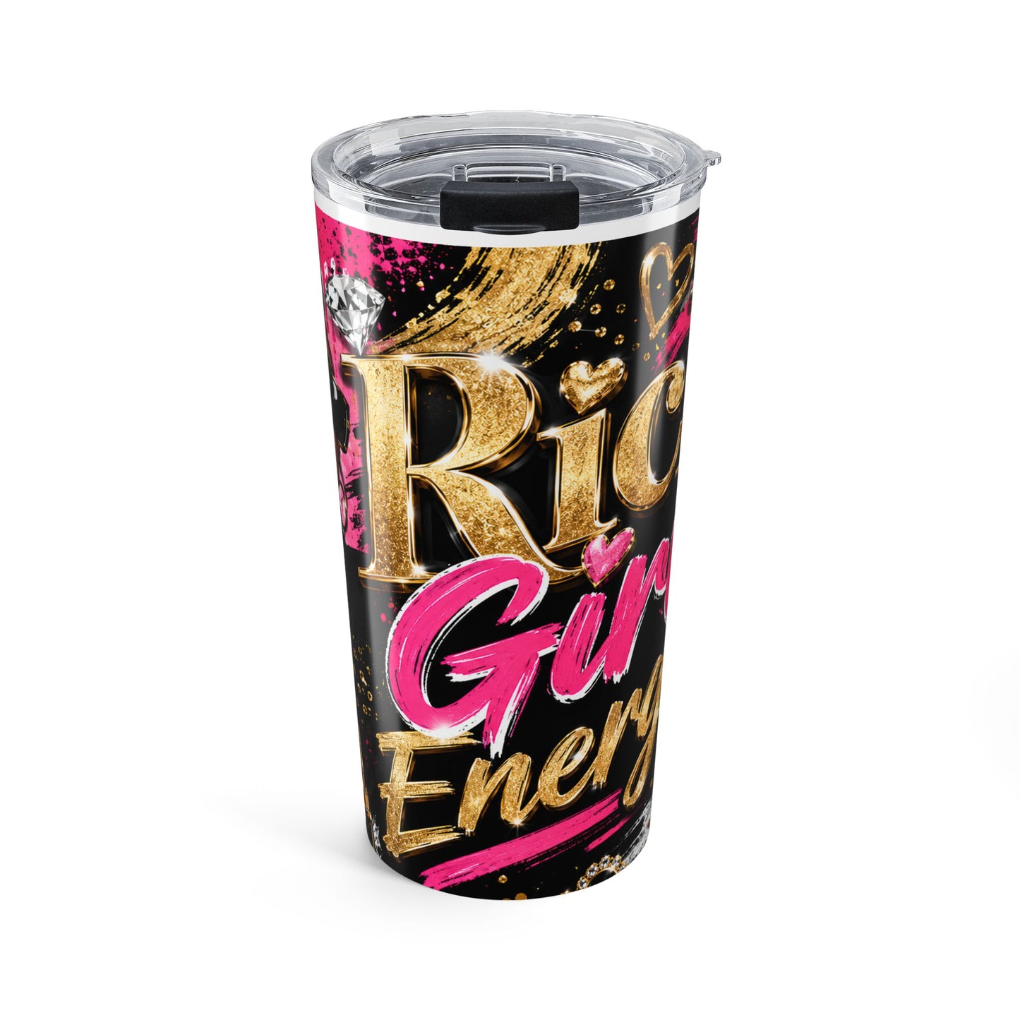 Rich Girl Energy 20oz Skinny Tumbler | Pink Glam Travel Mug | Luxury Boss Babe Cup | Stainless Steel Coffee Tumbler | Gift for Her