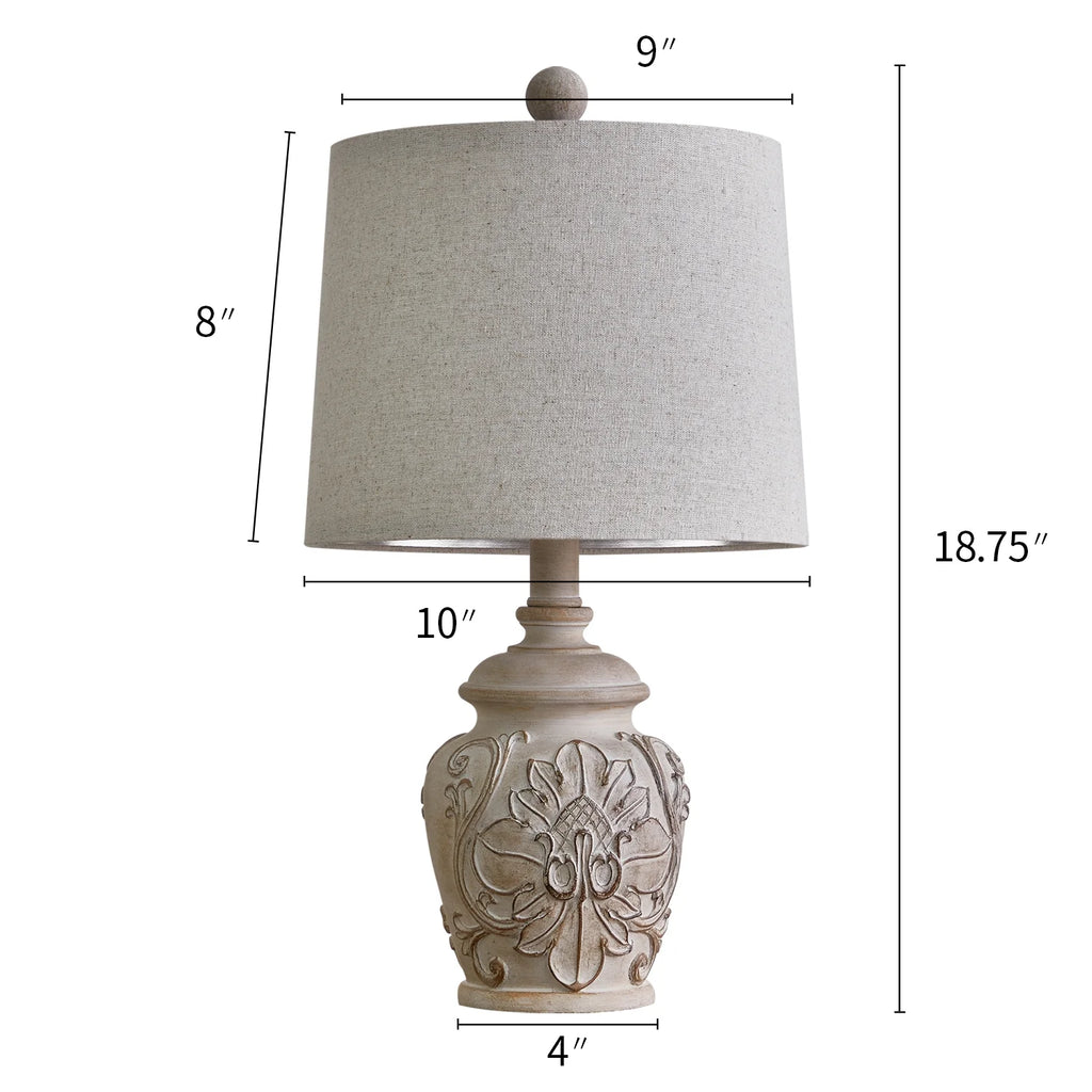 Rustic Retro Table Lamp Set of 2 for Bedroom Living Room 18.75" Farmhouse Nightstands Bedside Lamps Resin