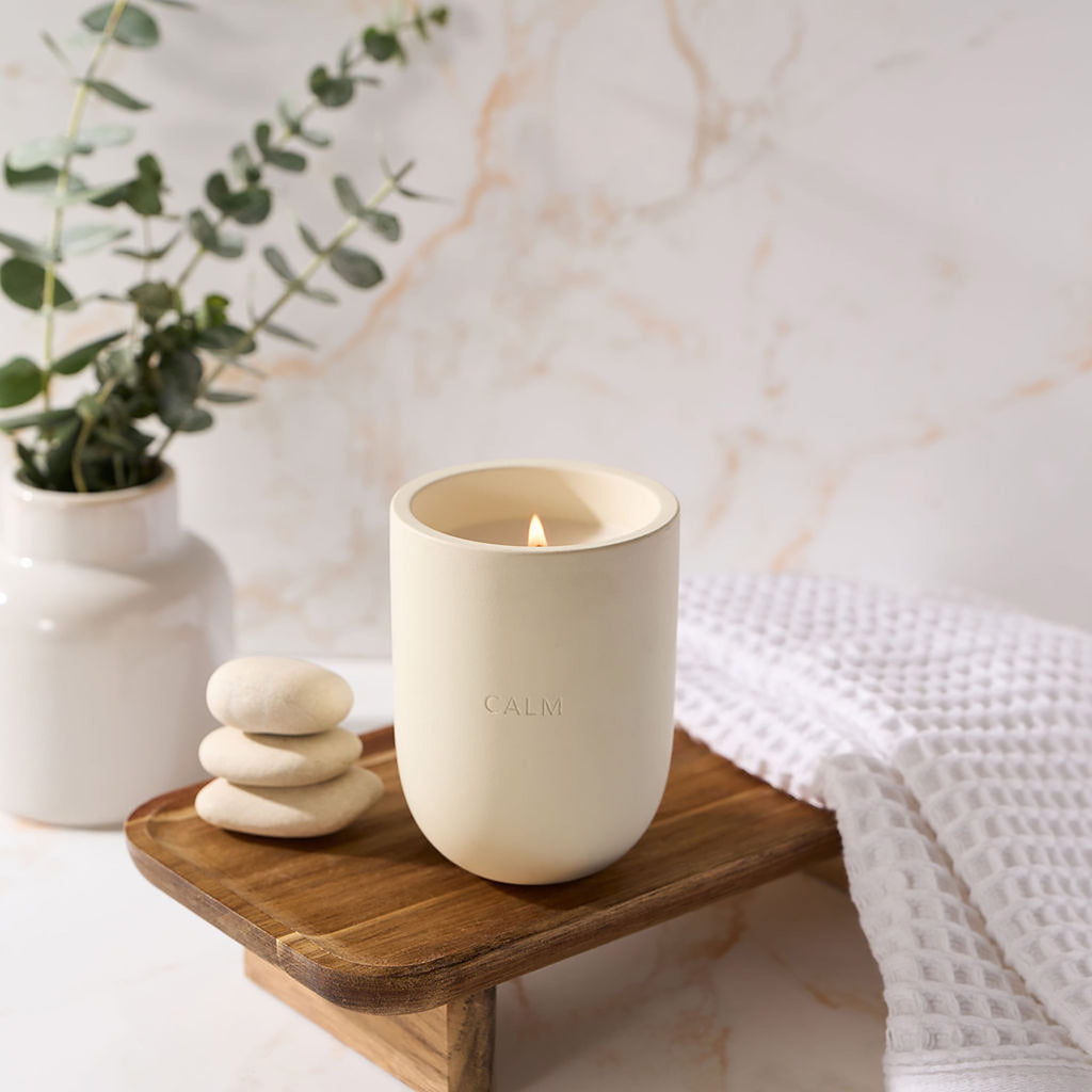 Calm (Coconut + Citrus + Amber) Scented 1-Wick Ceramic Jar Spa Candle 10Oz.