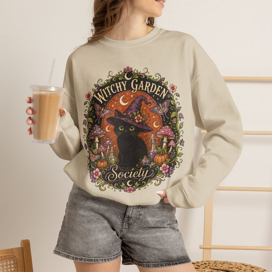 Witchy Garden Society Sweatshirt | Black Cat Floral Moon Crewneck
