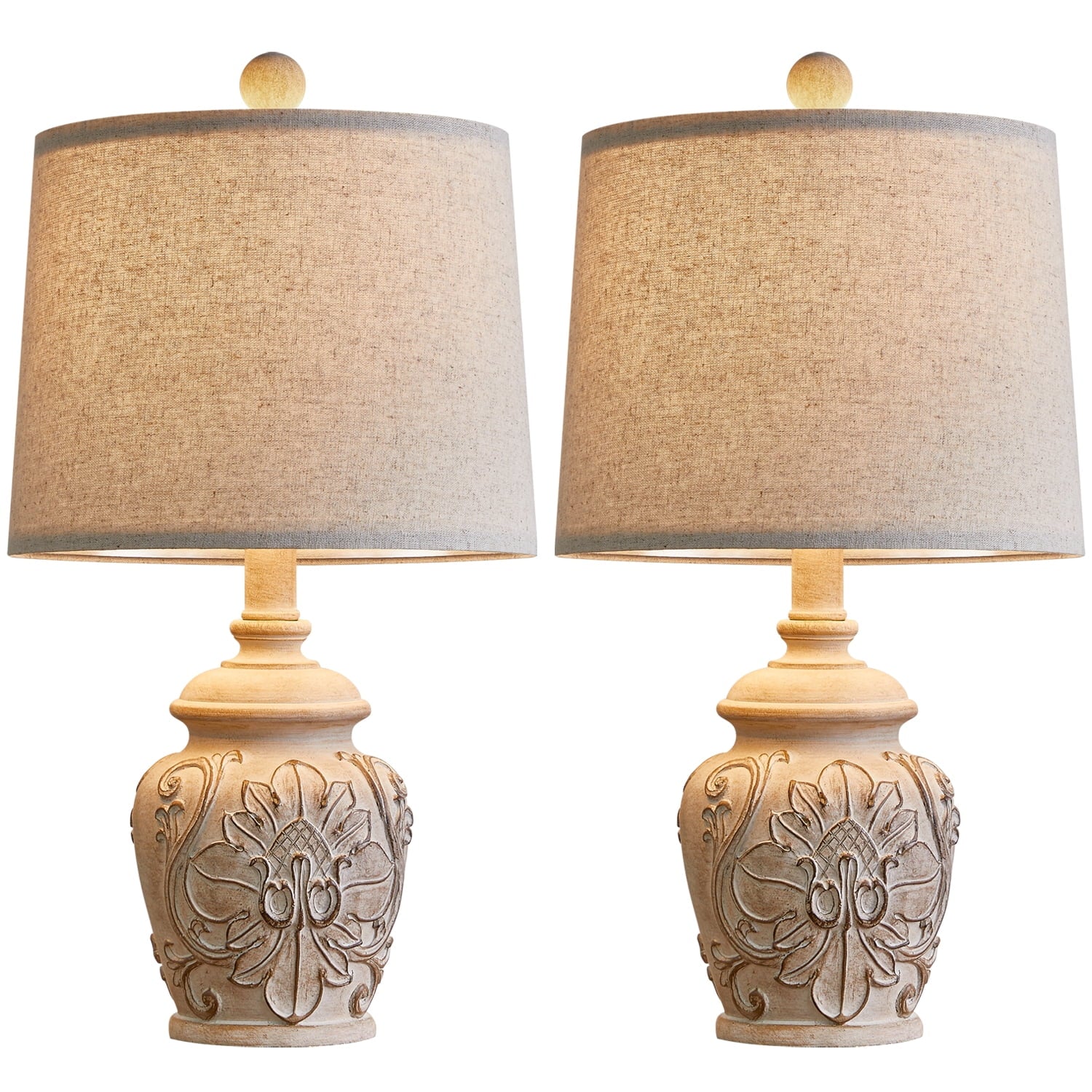 Rustic Retro Table Lamp Set of 2 for Bedroom Living Room 18.75" Farmhouse Nightstands Bedside Lamps Resin