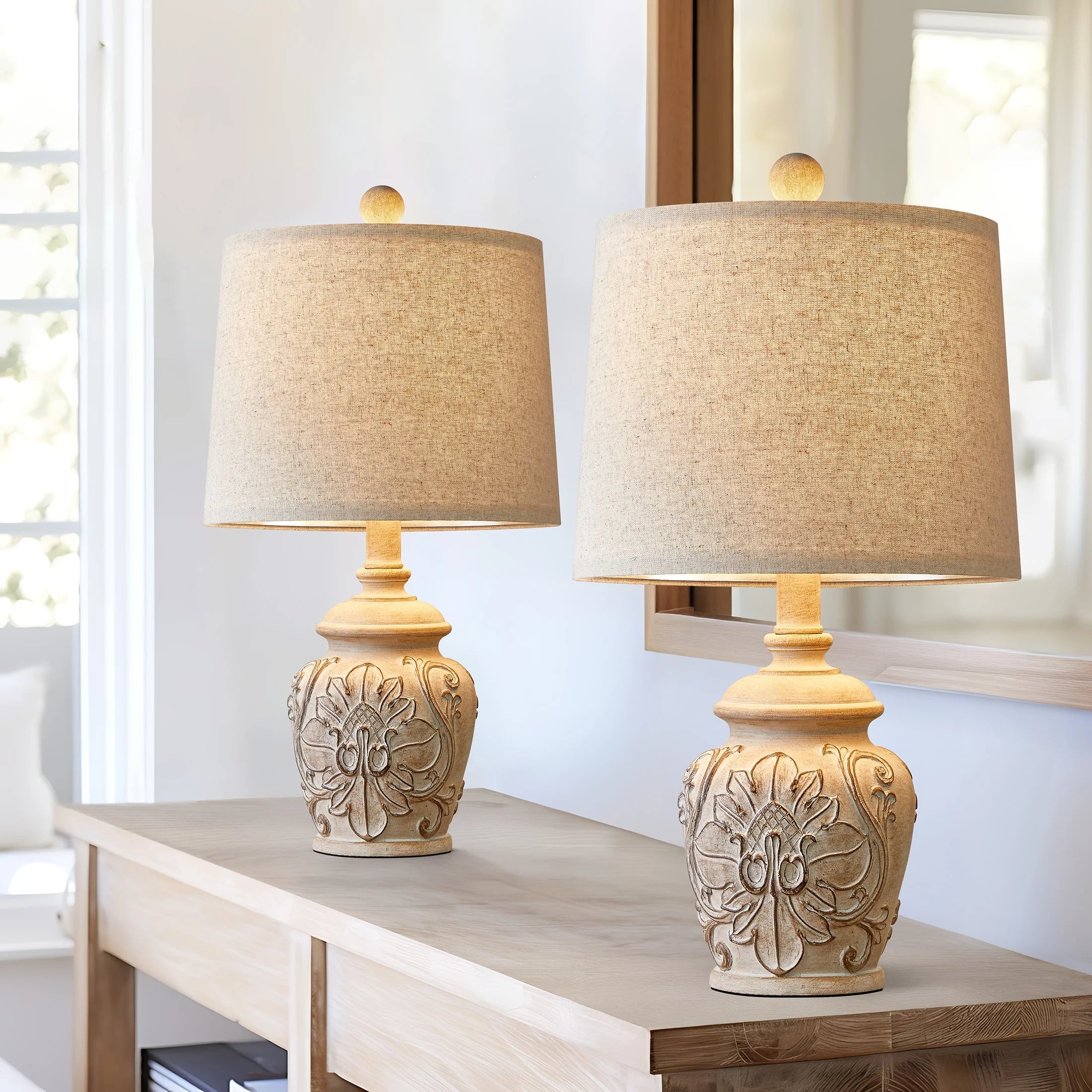 Rustic Retro Table Lamp Set of 2 for Bedroom Living Room 18.75" Farmhouse Nightstands Bedside Lamps Resin