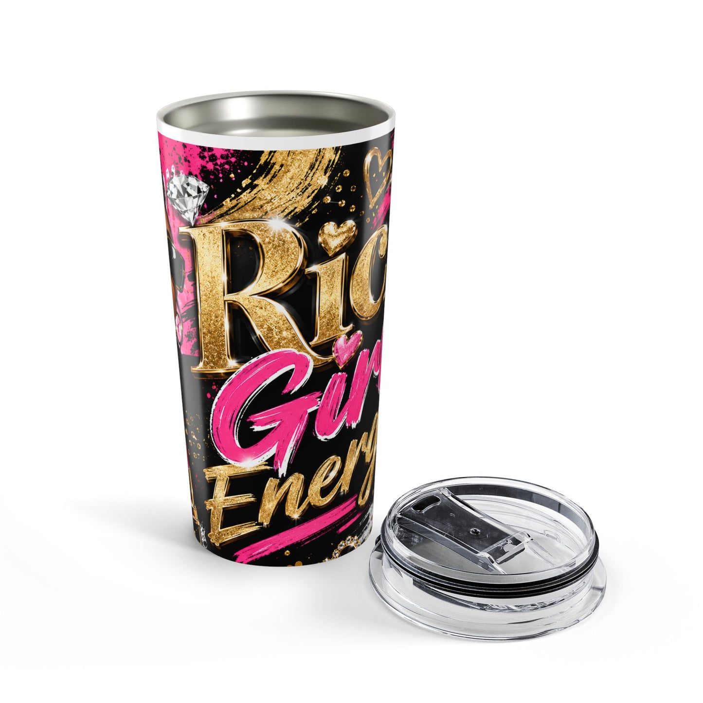 Rich Girl Energy 20oz Skinny Tumbler | Pink Glam Travel Mug | Luxury Boss Babe Cup | Stainless Steel Coffee Tumbler | Gift for Her
