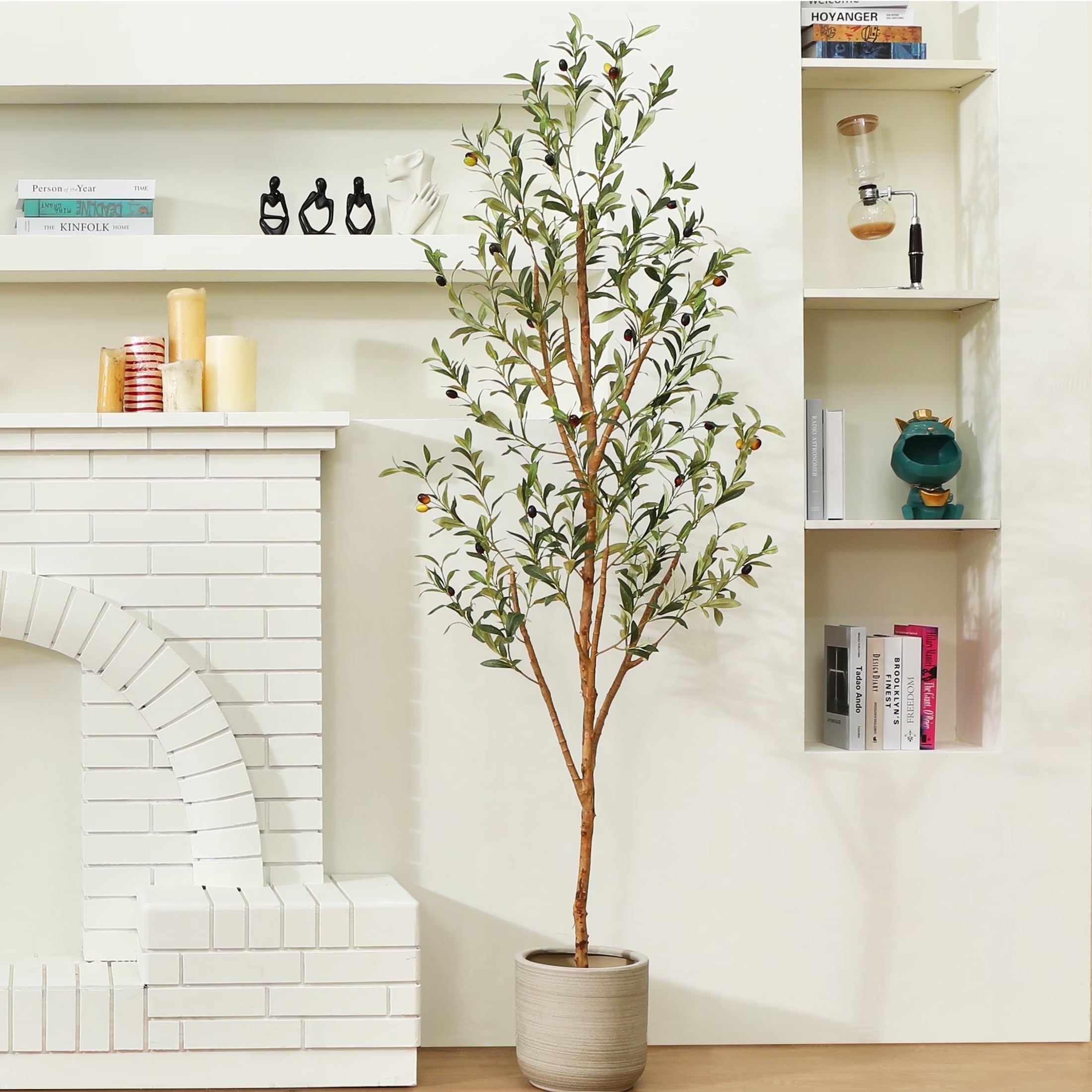 6 Ft Artificial Olive Plants with Realistic Leaves and Natural Trunk, Silk Fake Olive Tree in Black Plastic Pot, Faux Olive Tree for Office Home