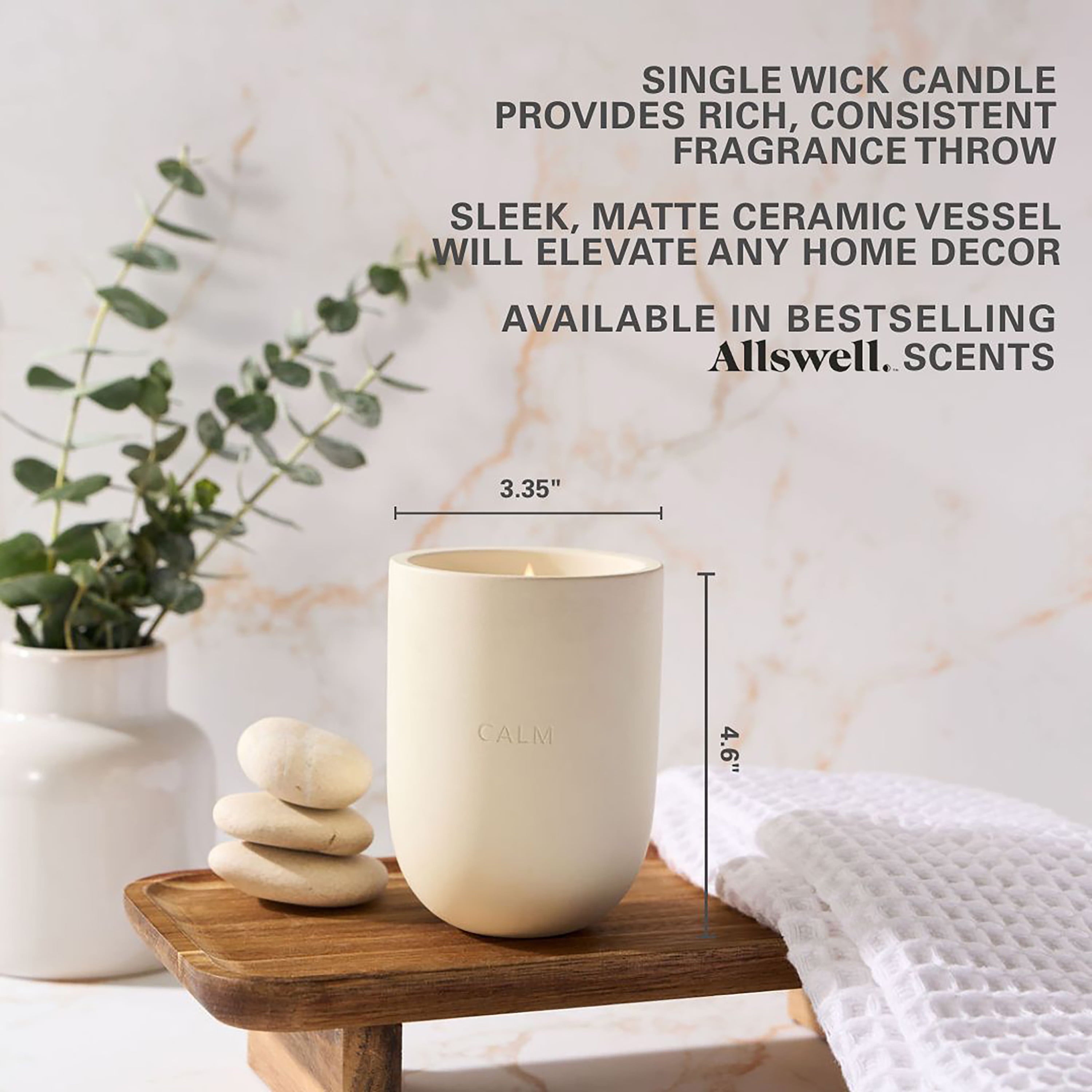 Calm (Coconut + Citrus + Amber) Scented 1-Wick Ceramic Jar Spa Candle 10Oz.