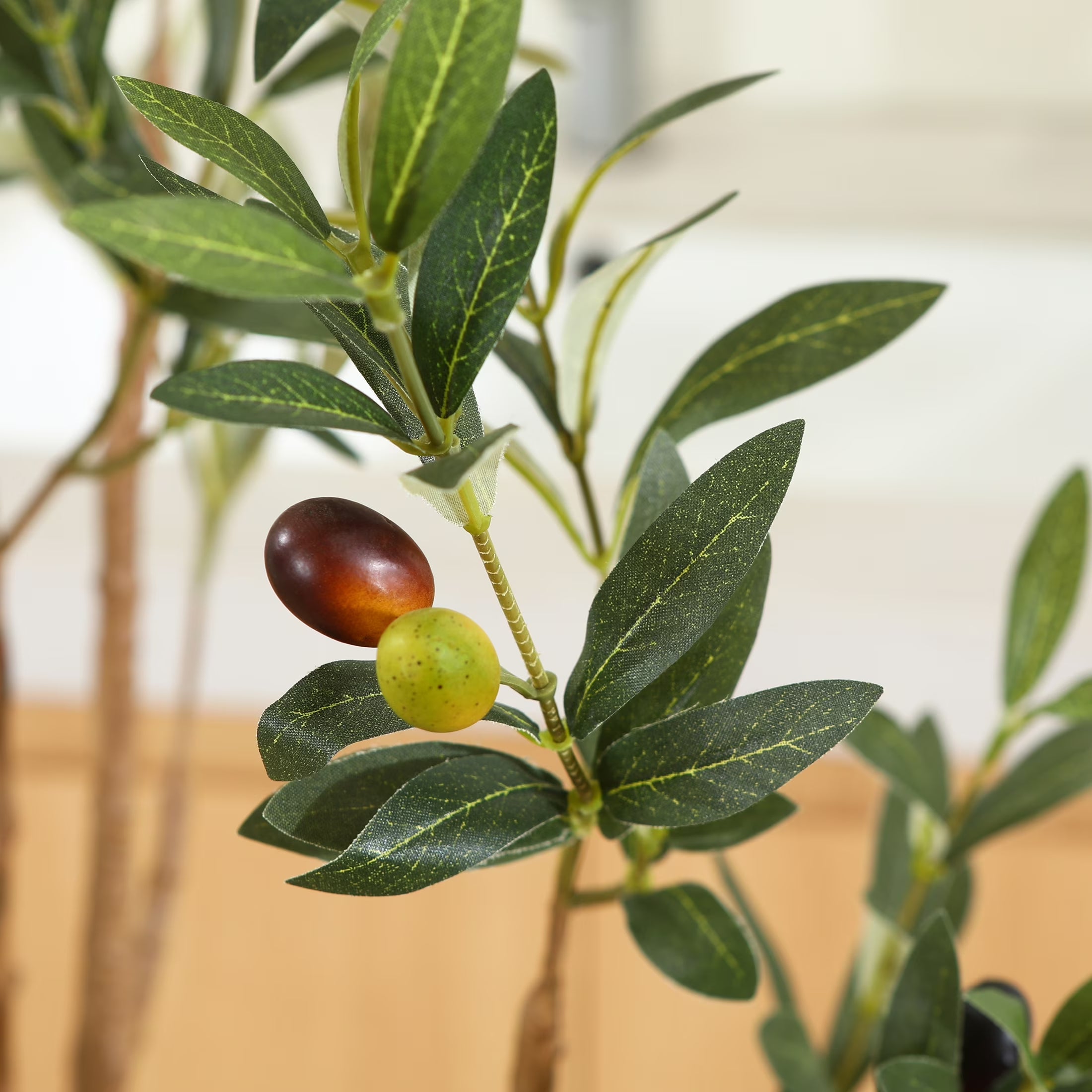 5 Ft Artificial Olive Plants with Realistic Leaves and Natural Trunk, Silk Fake Olive Tree in Black Plastic Pot, Faux Olive Tree for Office Home
