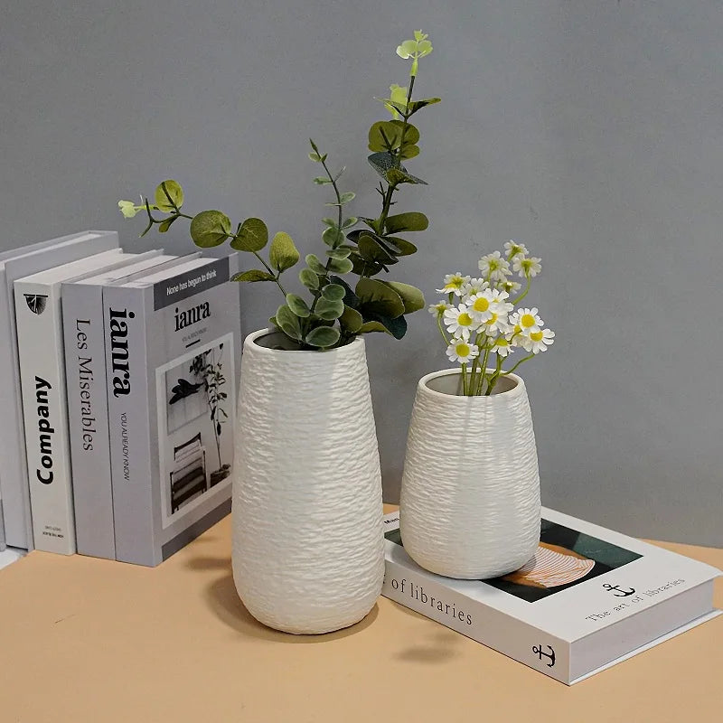 White Stoneware Ceramic Vase Set Decorative Vase Desktop Decoration Indoor Home Decor for Living Room Desktop Shelf Gift for Mom