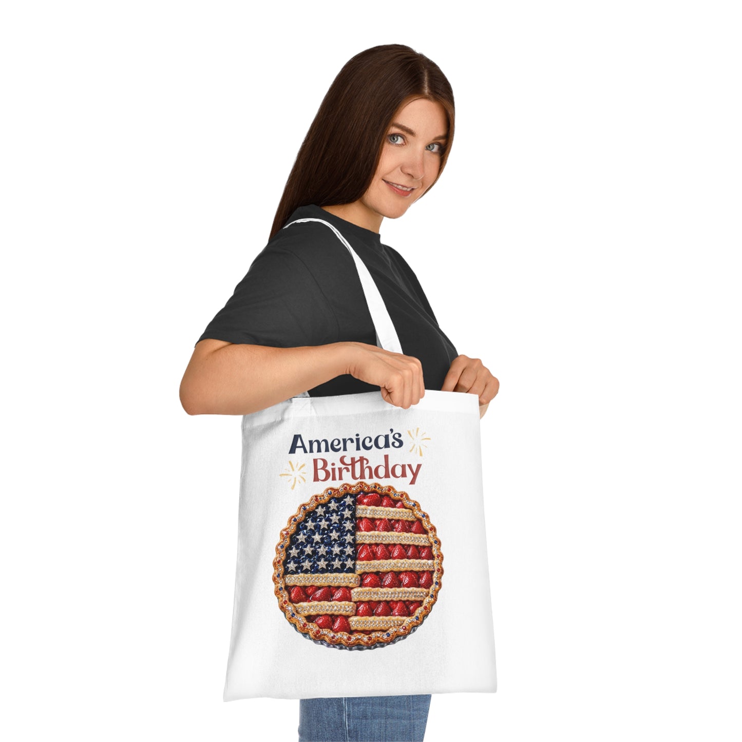 America's Birthday Pie Cotton Tote — 4th of July Patriotic Grocery & Beach Bag