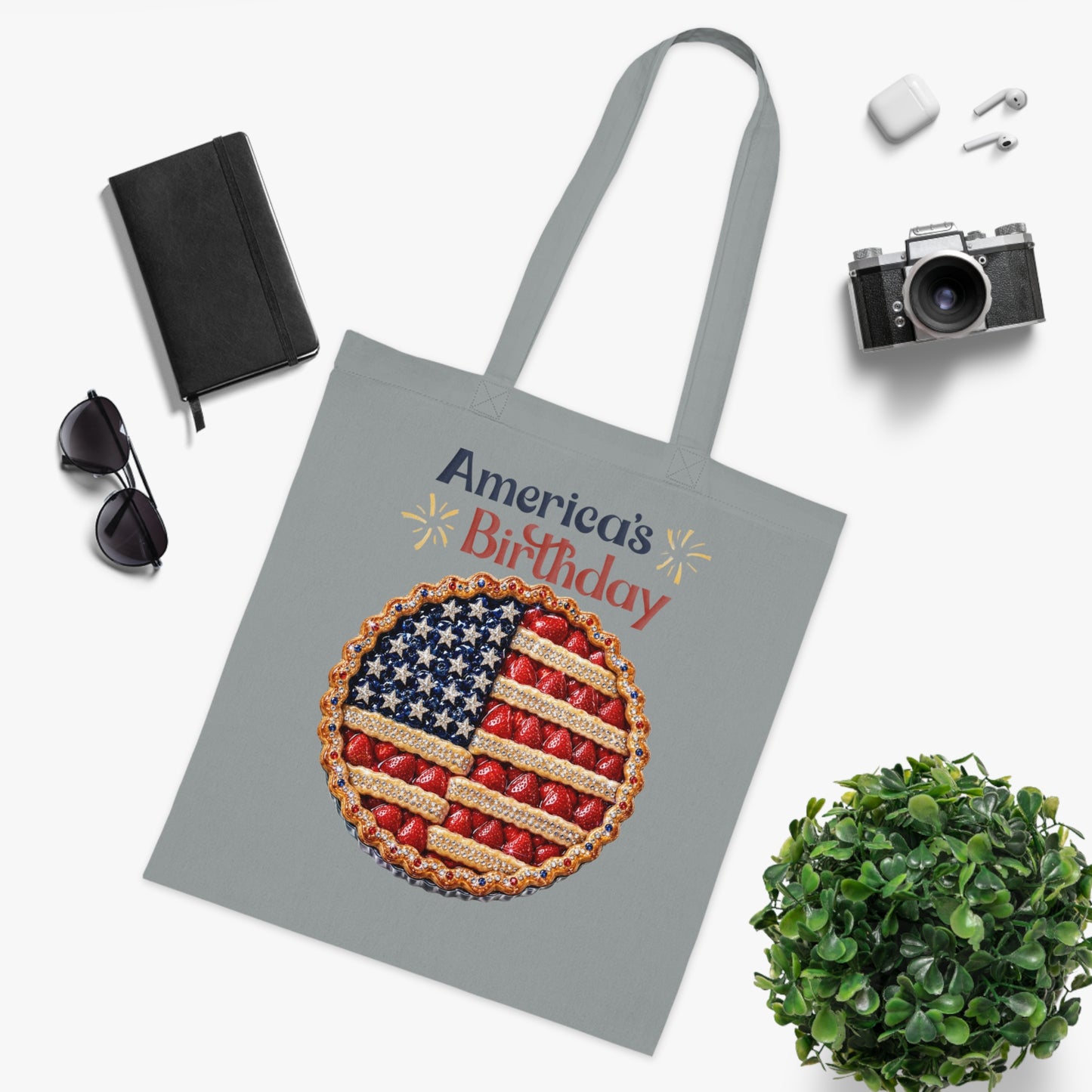 America's Birthday Pie Cotton Tote — 4th of July Patriotic Grocery & Beach Bag
