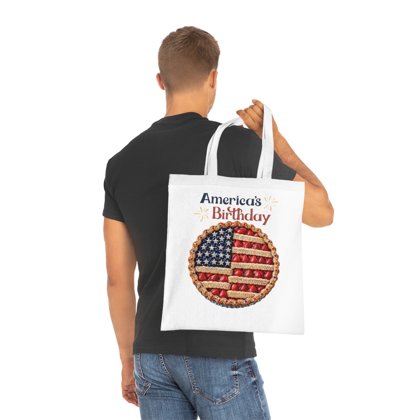 America's Birthday Pie Cotton Tote — 4th of July Patriotic Grocery & Beach Bag