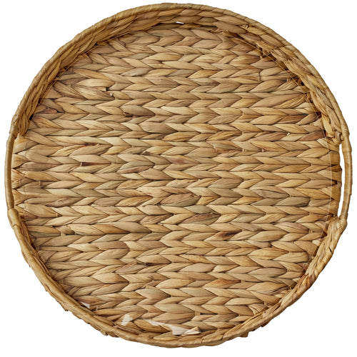 16-Inch Natural Water Hyacinth Decorative Tray with Clear Acrylic Insert, 1 Count
