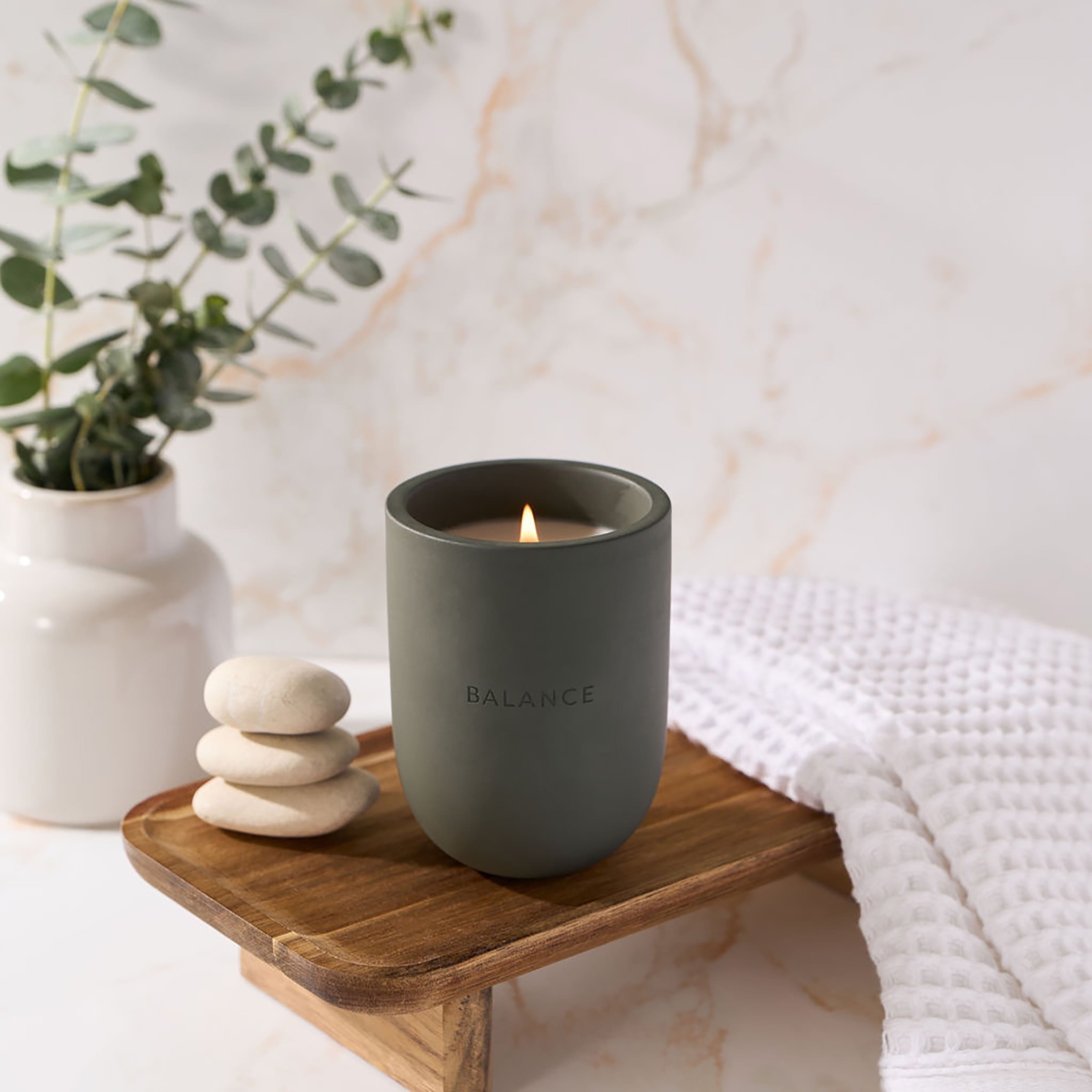 Balance (Balsam + Mahogany + Musk) Scented 1-Wick Ceramic Jar Spa Candle 10Oz.