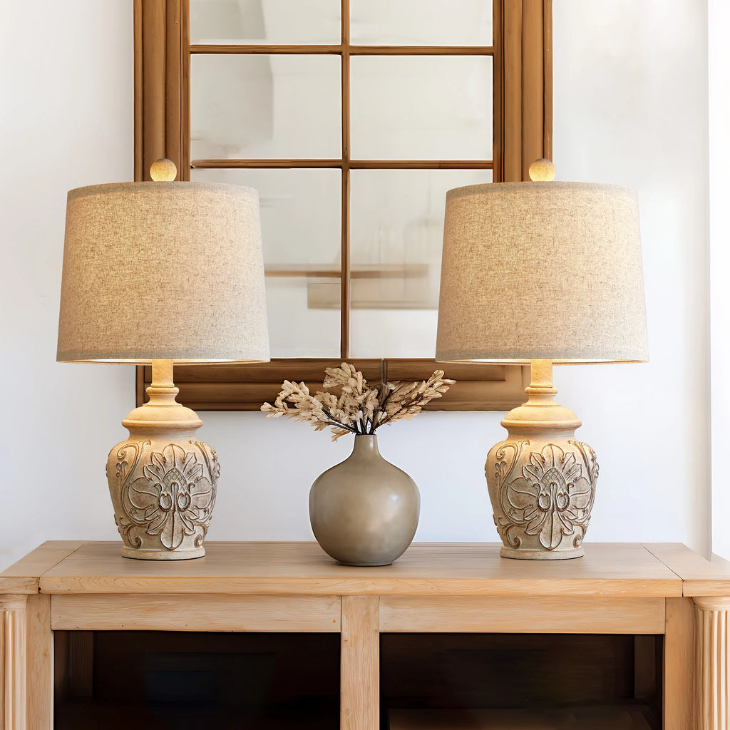 Rustic Retro Table Lamp Set of 2 for Bedroom Living Room 18.75" Farmhouse Nightstands Bedside Lamps Resin